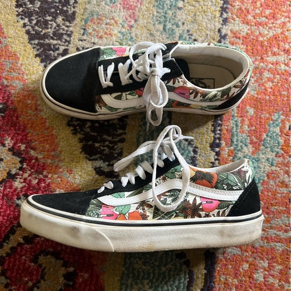 Vans Floral Canvas Sneakers with Black Accents 8.5